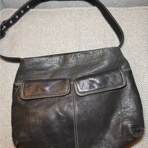Stone Mountain Black Leather Shoulder Bag